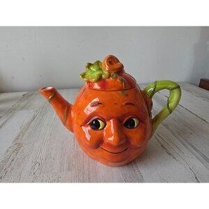 Anthromorphic pumpkin picture ceramic Halloween jack-o'-lantern unique fall deco